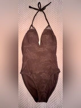 LA BLANCA by Rod Beattic Brown Halter One Piece Swimsuit Size 10